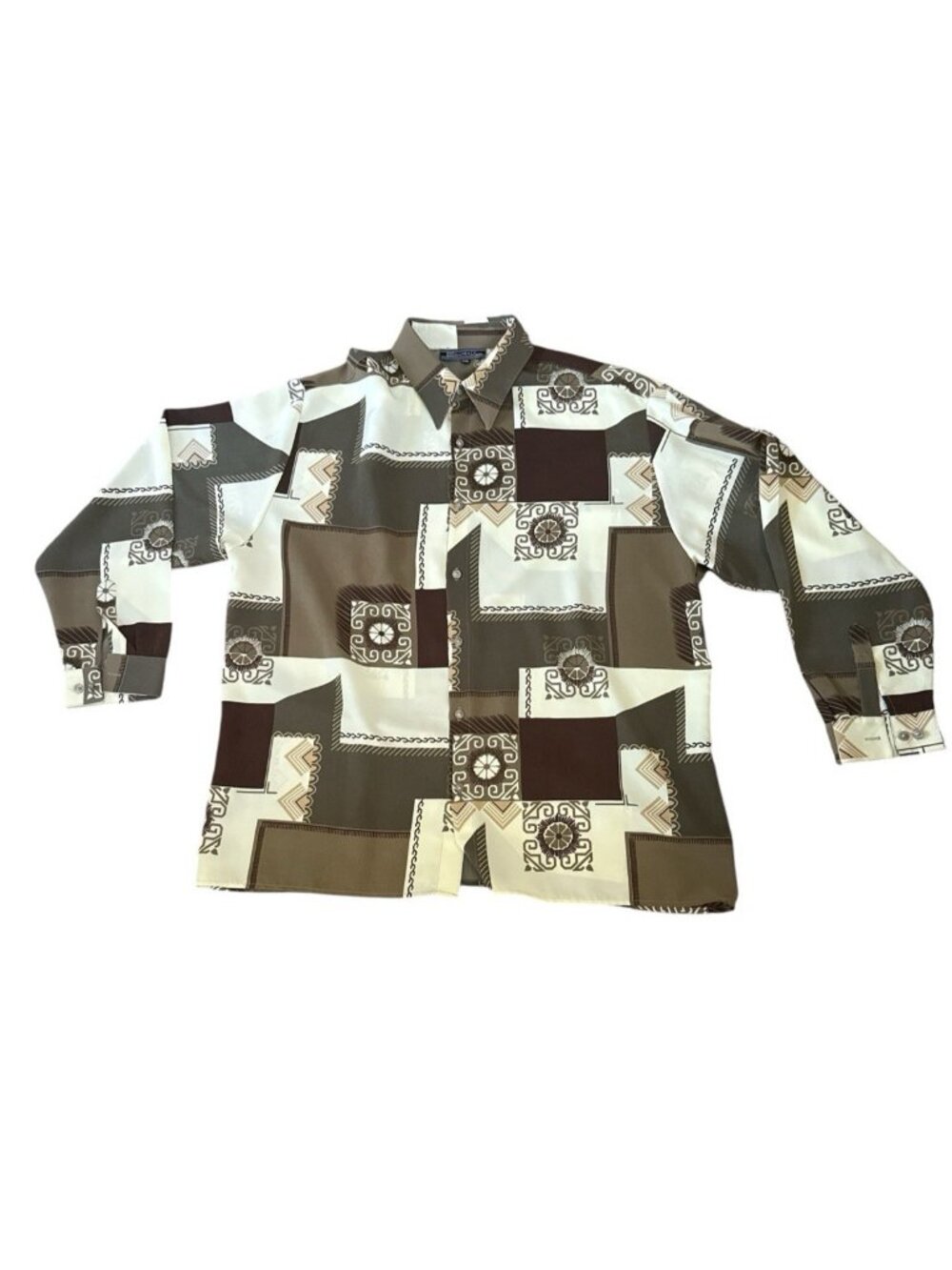 Daniali USA Men's XXL Long Sleeve Button Front Geometric Print Shirt Brown EUC